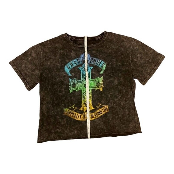 Guns N Roses Grey Cropped Band Tee- Sz Large - Distressed - Picture 4 of 8